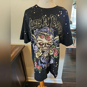 Guns N' Roses Skull Bleached Splatter Graphic Shirt •Size Large• Black Band Tee